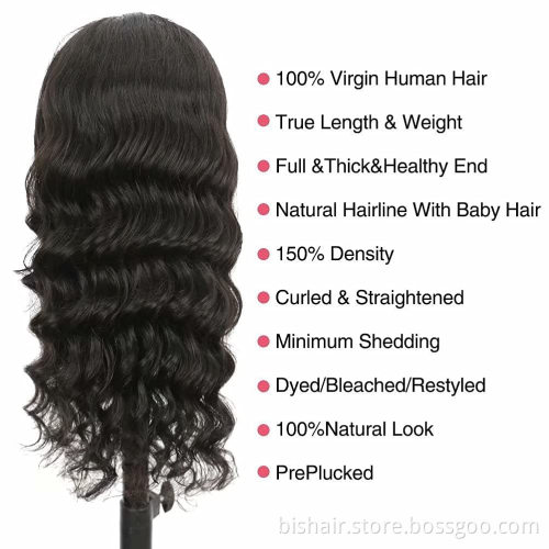 Loose wave 13x4 Lace Real Human Hair Wig 150% Density Brazilian Real Hair Lace Wig Pre-installed Baby Hair Natural Color